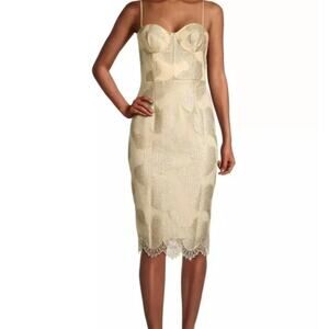 NWT Katie May Los Angeles Banks Bustier Metallic Jacquard Lace Dress Champagne